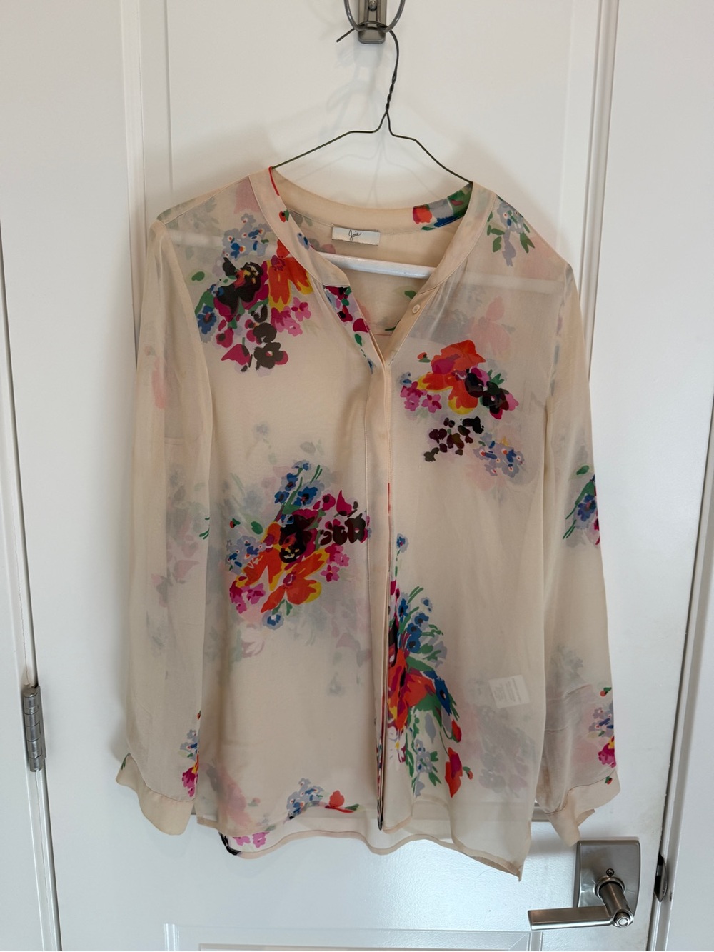 Joie Cream Sheer Floral Blouse with Multicolor Blooms